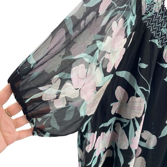 Anthropologie Maeve XS Paola Silk Floral Mini Dress Black Flowy Long Sleeve Boho - Picture 3 of 12